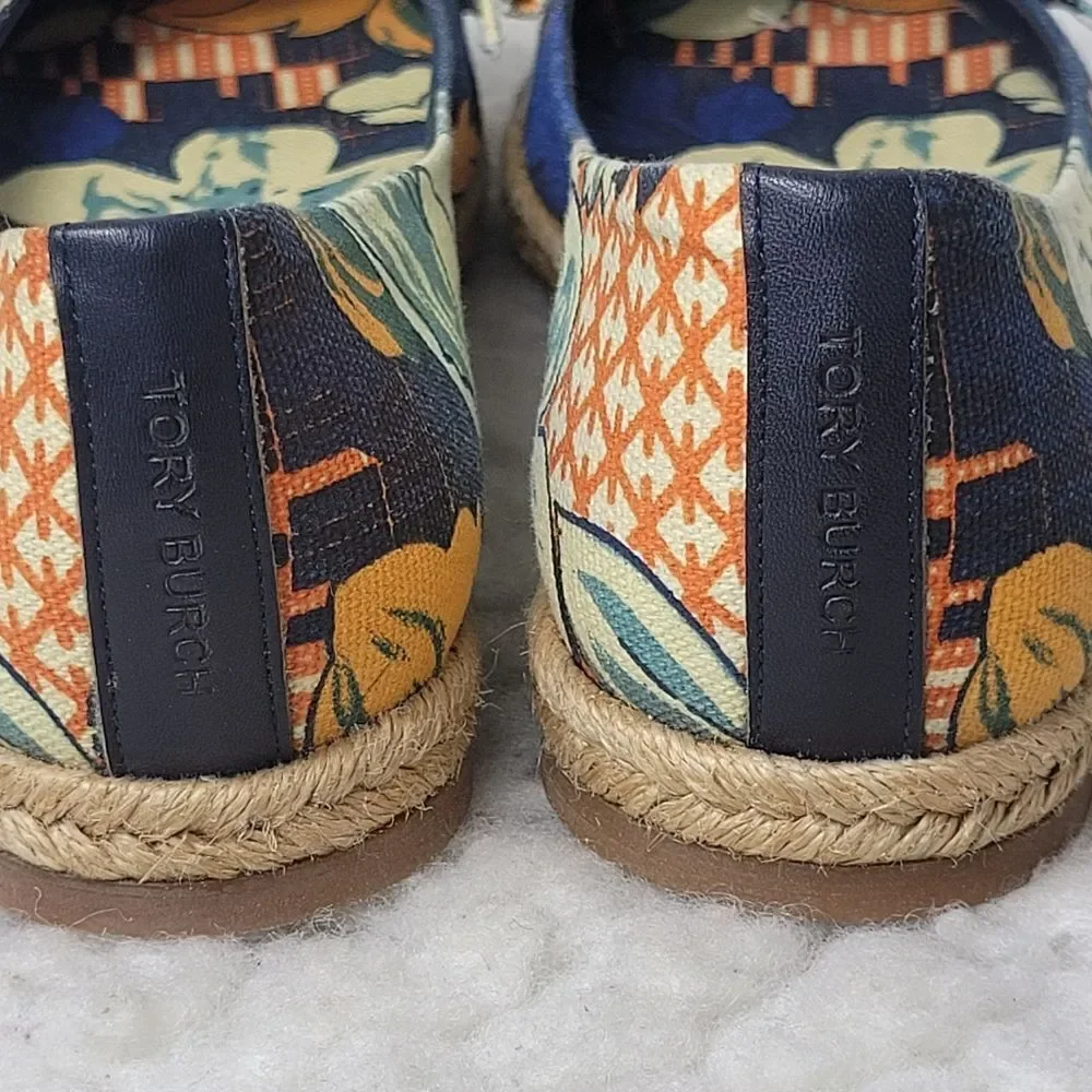 Tory Burch Tamsin Womens Espadrille Shoes Size 7B Floral Print Flat Slip On